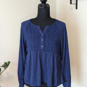 Rewind‎ Navy Blue Peasant Long Sleeve Smocked Shirt